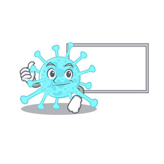 Humorous cegacovirus cartoon design Thumbs up bring a white board