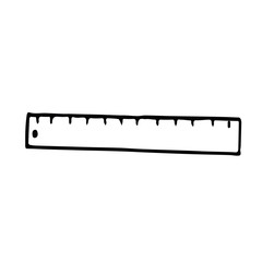 Ruler hand drawn in doodle style. Scandinavian simple monochrome. drawing, measurement, school, office