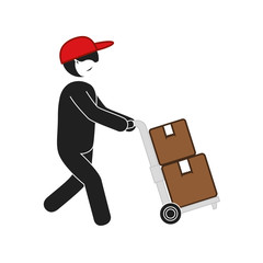 silhouette of delivery worker using face mask with boxes carton vector illustration design