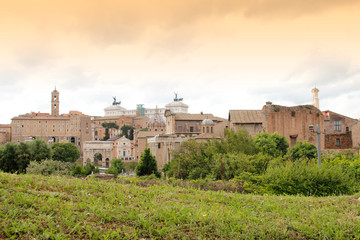 Fototapeta na wymiar View of the Roman Forum in Rome during cloudy day, Italy