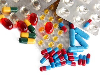 various healthy medicines as multicolor pills and capsules 