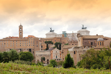Obraz premium View of the Roman Forum in Rome during cloudy day, Italy