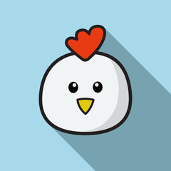 Hen Face Icon with Long Shadow. Vector Flat Design Illustration from Front. Suitable for Web site page, Mobile app and Social Media Design Vector element.