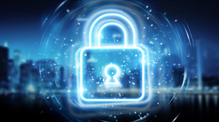 Digital web protection blue holographic interface 3D rendering