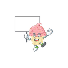 Sweet strawberry cupcake cartoon character rise up a board