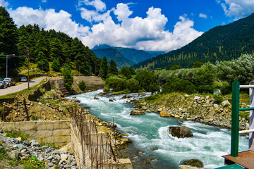 A view of Lidder river at Pahalgam Kashmir India.