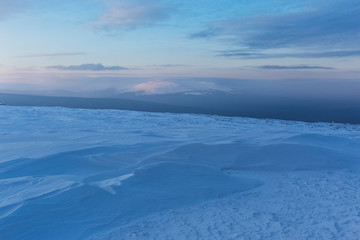 Fototapeta na wymiar Snow on Manpupuner plateau, Russia