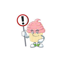 A picture of strawberry cupcake cartoon character concept holding a sign