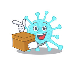 An picture of cegacovirus cartoon design concept holding a box