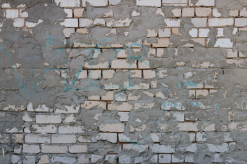 the brick wall is old dirty not neat