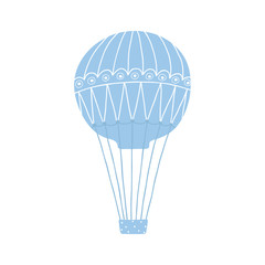 Cute romantic air balloon in blue color isolated on a white background. Icon for children's room design, textiles, invitations, greeting cards. Vector illustration
