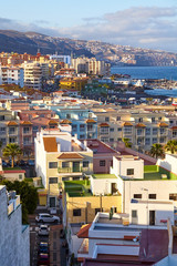 Candelaria cityscape at sunset, Tenerife, Spain.