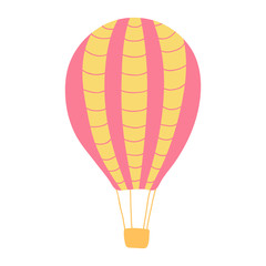 Cute romantic air balloon in pastel colors isolated on a white background. Icon for children's room design, textiles, invitations, greeting cards. Vector illustration