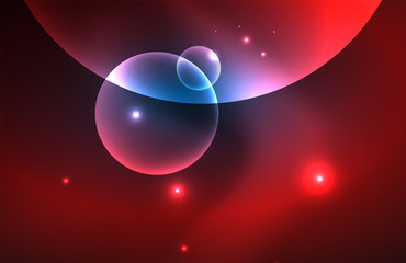 Neon shiny transparent glowing circles with light effects. Techno futuristic vector abstract background For Wallpaper, Banner, Background, Card, Book Illustration, landing page