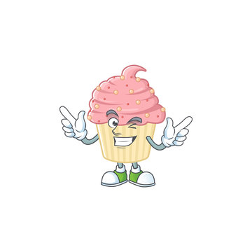 Cartoon character design concept of strawberry cupcake cartoon design style with wink eye