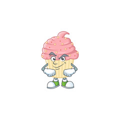 Strawberry cupcake mascot design style with grinning face