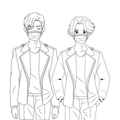 young boys using face masks anime characters