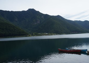 It is a photograph of Lake west Fuji in Yamanashi, Japan.