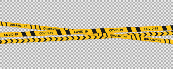 Coronavirus background of quarantine tape border. Warning coronavirus quarantine yellow and black stripes. - obrazy, fototapety, plakaty