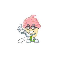Mascot cartoon concept of strawberry cupcake with menu list