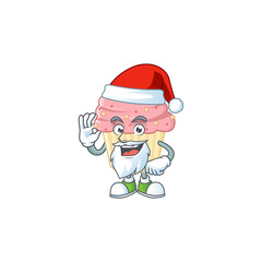Friendly strawberry cupcake Santa cartoon character design with ok finger
