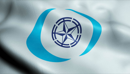 Waving Japan City Flag of Ebetsu Closeup View