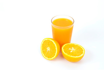 Glass of orange juice and Fresh of slice orange isolated on white background