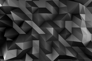 Black Abstract Geometric Background. Modern Design Wallpaper. 3d Render Illustration Background. Polygon Texture Pattern. Three-dimensional Minimal Triangle Abstract Background.