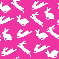 Silhouette of a white rabbits seamless patter on a pink background. Happy Easter concept