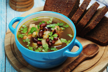 A bowl with kidney bean vegetable soup