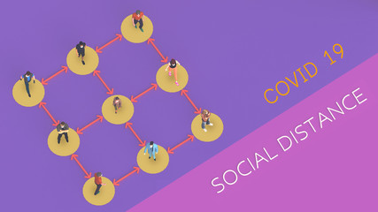 3d Rendering. Social Distancing, People keep distance in public society people to protect virus.coronavirus outbreak spreading concept ,wearing protective mask for prevent virus Covid-19. .