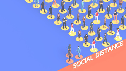 3d Rendering. Social Distancing, People keep distance in public society people to protect virus.coronavirus outbreak spreading concept ,wearing protective mask for prevent virus Covid-19. .