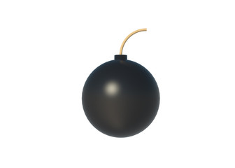 3D Illustration Black ball bomb with fuse isolated on white background with clipping path