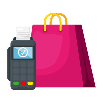 Shopping bag and dataphone design of Commerce market store shop retail buy paying banking and consumerism theme Vector illustration