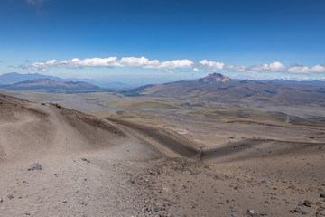 View from Cotopaxi volvcano during trekking trail. Cotopaxi National Park, Ecuador. South America.