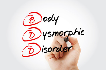 BDD - Body Dysmorphic Disorder acronym, medical concept background