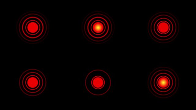 Pain red circles or localization mark flashes on a black background.