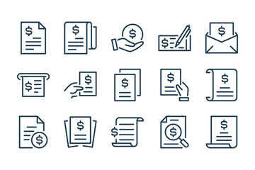 Invoice, Offer and Contract line icons. Financial Document, Payment Bill and Receipt vector icon set. - obrazy, fototapety, plakaty
