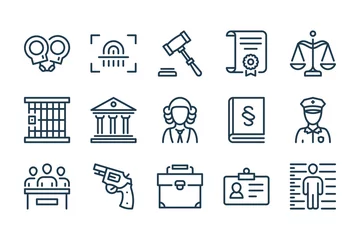 Fotobehang Law and Judgement line icons. Justice, Court of law and Government vector linear icon set. © NikWB