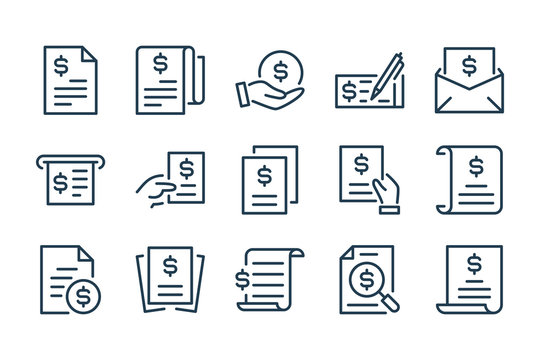 Invoice, Offer and Contract line icons. Financial Document, Payment Bill and Receipt vector icon set.