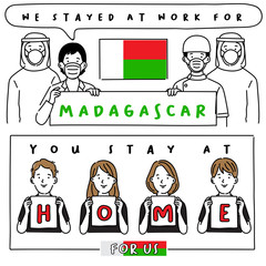 Covid-19 quotes from hospital workers with national flag : I stayed at work for you, You stay at home for us. : Vector Illustration