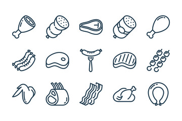 Meat and sausage related line icon set. Steak and Barbecue vector outline icons. - obrazy, fototapety, plakaty