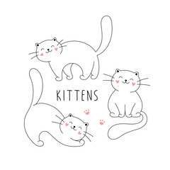 Cute kittens in lines. Cartoon vector illustration isolated on white background.
