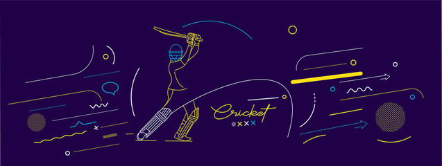 Cricket horizontal banner batsman championship background. Use for cover, poster, template, brochure, decorated, flyer, banner. - obrazy, fototapety, plakaty