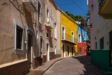 Guanajuato City historic center. Colorful homes built on hillside. Guanajuato State, Mexico.