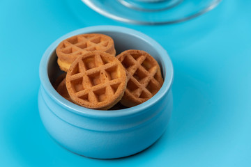 Soft Viennese waffles on a blue background