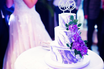 Luxury decorated wedding cake on the table