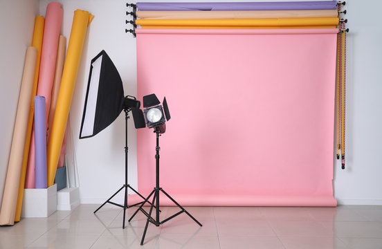 Interior of photo studio with modern equipment