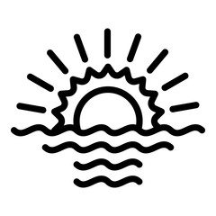 Beach sunrise icon. Outline beach sunrise vector icon for web design isolated on white background