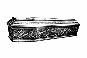 COFFIN hand carved - Original Vintage 1880s Victorian age illustration
